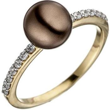 Gelbgold‑Ring 333 Gold, Bicolor, dunkle Perle + Zirkonia – JOBO Damen, Gr. 54