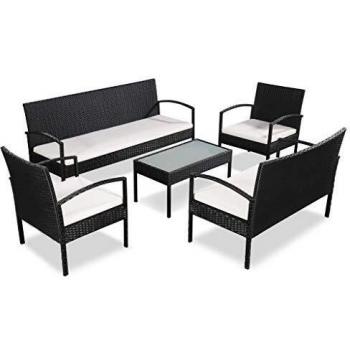 VidaXL Set Divani da Giardino 5 pz con Cuscini in Polyrattan Nero