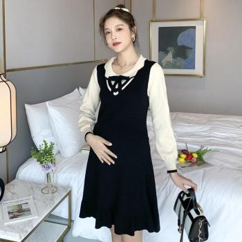 Vestido de maternidad de invierno con cuello de lazo y cola de pez