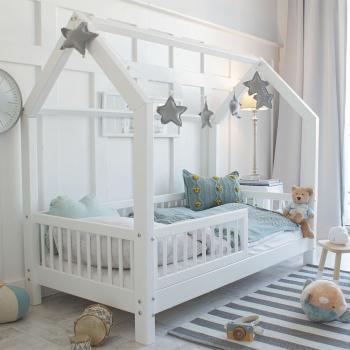 Lit Cabane pour Bébé 90x190 avec Barrière et Sommier