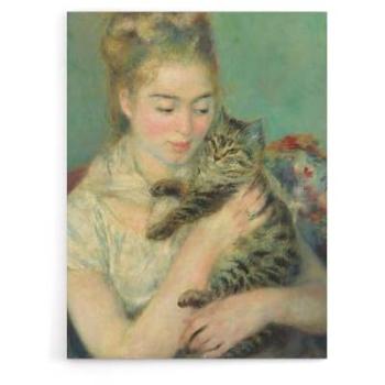 Artery8: Woman With a Cat – Renoir Style, Green Canvas, 18” W × 24” H