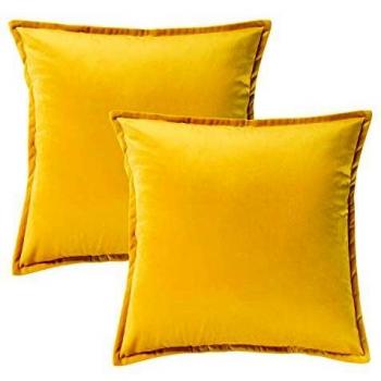 Bedsure Decorative Yellow Velvet Pillowcases 50cm x 50cm