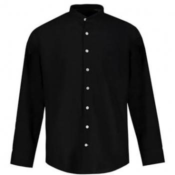 Camicia Uomo 6XL in misto lino nero colletto alla coreana maniche lunghe vestibilità moderna JP1880