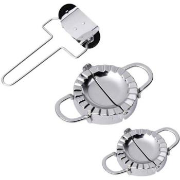 3-Component Stainless Steel Dumpling Cutter Set – Contains Ravioli Skin Press, Empanada Mold, Pie Mold, Dough Pierogi Wraps, Pastry Making Implements