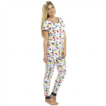 Foxbury Tropical Tee & Pant Pyjama Set for Women – Spotty White, M-L Size
