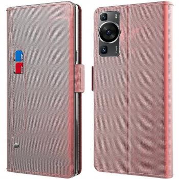 Estuche con Soporte de Carta y Espejo para Huawei P60/P60 Pro, Cubierta de Cuero PU Color Oro Rosa