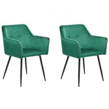 Emerald Green Velvet Dining Chairs with Armrests