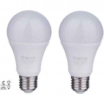 Lampadina LED ZEYUN 7W E27 con Sensore Crepuscolare, 610LM, Bianco Caldo 3000K, Confezione da 2