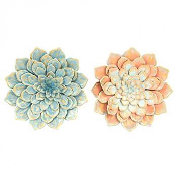 Pannello decorativo DKD Home Decor 61 x 8 x 61 cm Fiore Blu e Arancio Shabby Chic (2 pezzi)