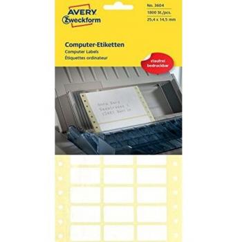 Avery Zweckform 3604 Self-Adhesive Labels, 25 x 14 mm, White, 1800 Labels per Pack