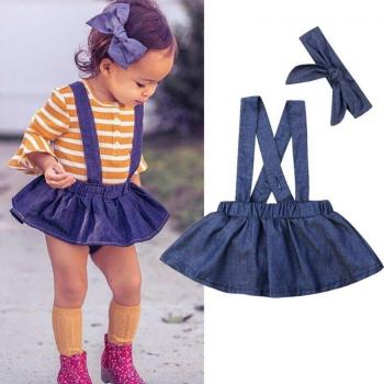 Baby Girl Denim Skirt and Shorts Outfit with Headband for Summer