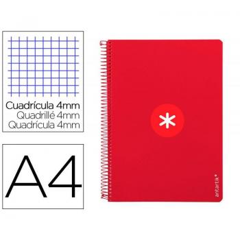 Cuaderno Antartik espiral A4 80h 90gr con margen cuadro 4mm frambuesa