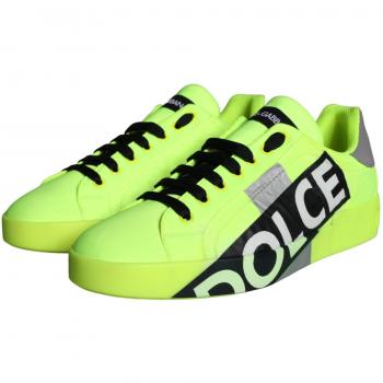 Dolce & Gabbana Neon Green Logo Tape Low Top Sneakers Shoes