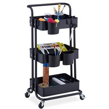 3-Tier Rolling Cart, All-Purpose, h x w x d approx. 86 x 38 x 39 cm, Metal, Black