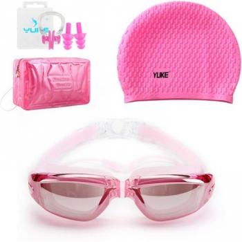 Swimming Goggles with Cap, Nose Clip, and Ear Plugs Set