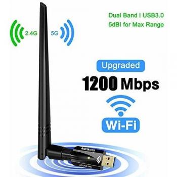 USB3.0 802.11ac 5G/2.4G Wireless Dongle – 1200 Mbps, 5dBi Antenna for Desktop & Laptop