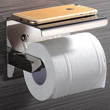 MultiTasker Stainless Steel Toilet Roll Paper Holder with Phone Shelf