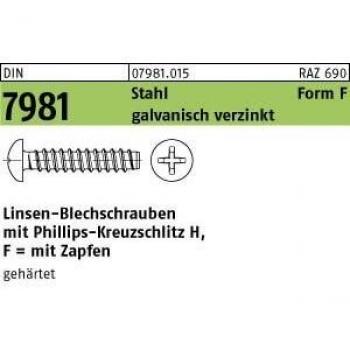 Blechschraube 5,5 x 25 mm DIN 7981 mit Zapfen galvanisch verzinkt 250 Stück