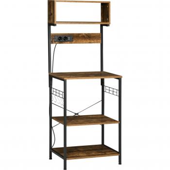 Étagère de cuisine rustique Homcom avec prise, dimensions 60x42x153 cm