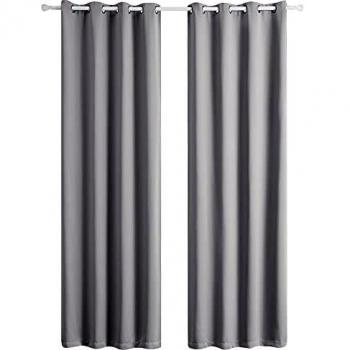 BedSure Silver Blackout Eyelet Curtain Set, Grey, Two Panels (55 x 94)