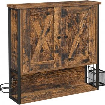Songmics BBK123B01 armoire murale VASAGLE – deux portes, étagère ajustable, porte sèche‑cheveux, pot – style industriel en marron rustique et noir