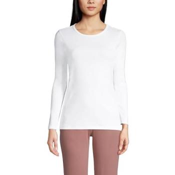Lands' End Women's Petite Long Sleeve Micro Rib Tee – Off‑White (Size 24-26)