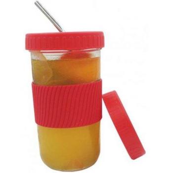 Green Creativity Reusable Glass Water Bottle – Office & Juice, Lid + Straw