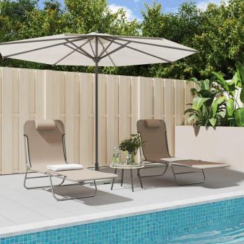 Set of 2 Folding Sun Loungers Taupe Textilene and Steel