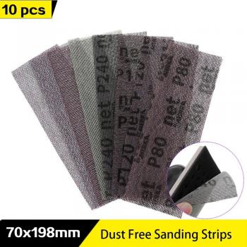 Papiers de verre sans poussière 10×198 mm – grain 80-400, Velcro, anti‑blocage, ponceuse Mirka