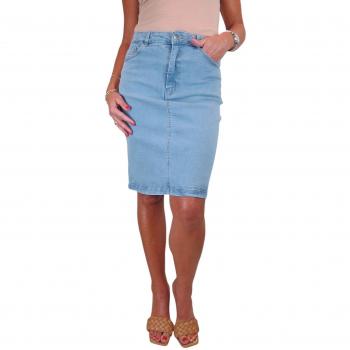 Pale Blue Stretch Denim Knee Length Skirt