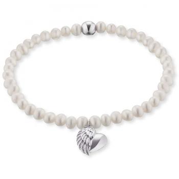 Engelsrufer Bracciale Cuore con Ali d’Angelo ERB‑HEARTWINGPE (L) – 17 cm, Perle, Argento rodiato