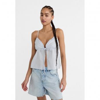 Stradivarius Blue Flowing Tie Top XS