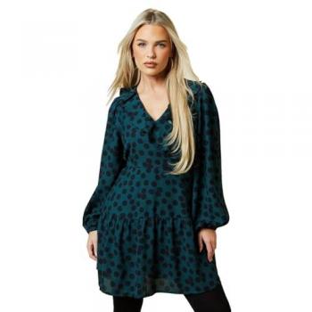 Petite Green Spot Tiered Hem Frill Wrap Mini Dress