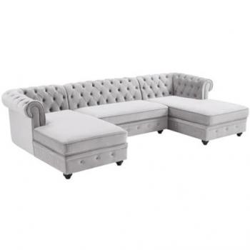 Luxuriöse Hellgraue Chesterfield Wohnlandschaft Samt