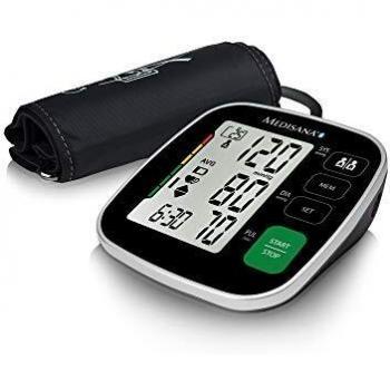 Medisana präzise Oberarm-Blutdruckmessgerät mit Bluetooth, großer Manschette und Arrhythmie-Anzeige, WHO-Ampel-Farbskala, Speicherfunktion und Messung von Blutdruck und Puls