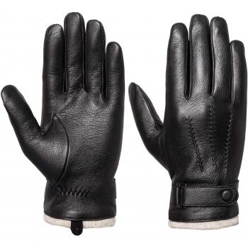 Acdyion Herrenhandschuhe aus Echtleder für den Winter, Touchscreen geeignet, Wollfutter, Schwarz, (XL)