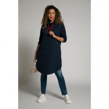Felpa donna lunga svasata, cuori, colletto alto, blu, taglia 52/54, poliestere