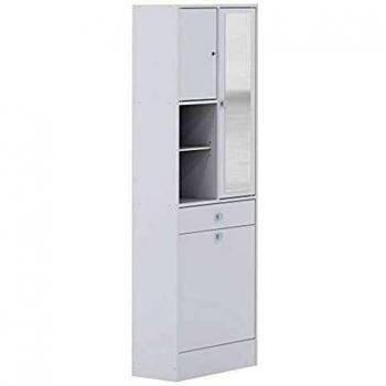 Armario de melamina con bandeja y cesta, color blanco, medidas 62,6 x 28,4 x 181,1 cm