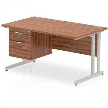 Impulse Bench 1400 x 800mm Straight Office Desk Walnut Top Silver Cantilever Leg