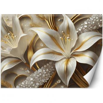 Luxuriöse Tapete mit Lilienmotiv in Goldgelb 100x70