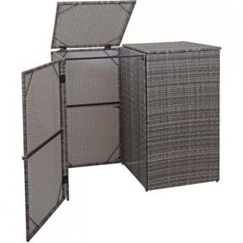 Abri de Poubelles Design en Rotin Gris pour 2 Conteneurs