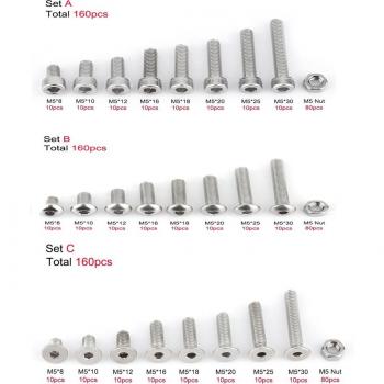 Pack Vis & Boulons M5 – 160 pièces, Tête Hexagonale, Inox