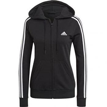 Adidas Sportswear Women's Essentials French Terry 3‑Stripes Full‑Zip Hoodie – Black Cotton (Small)