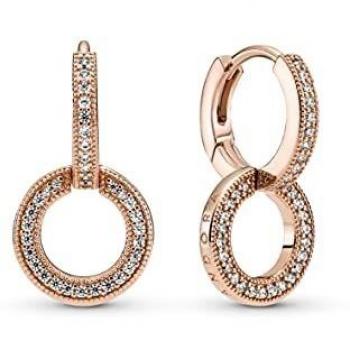 Pendientes de aro doble brillantes en Pandora Rose