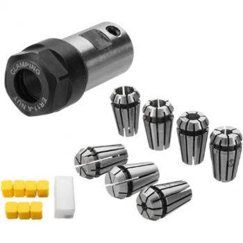 Pack de 7 pinces ER11 pour alésages de 1 à 7 mm, extension tige ER11A 5 mm incluse