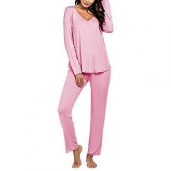 Set Pigiama MaxModa Donna Cotone a V con Pantaloni