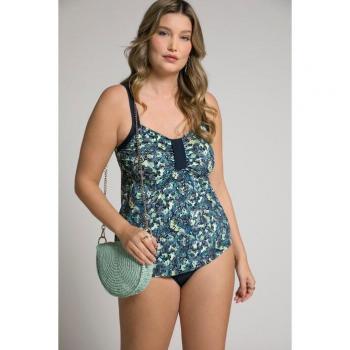 Tankini fiori con top lungo e coppe morbide, Donna, Blu, Taglia 58, Poliestere/Fibre sintetiche/Elastan