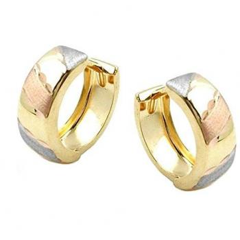 Tricolor Diamantierte Creolen 12x5mm mit Klappscharnier aus 9Kt Gold