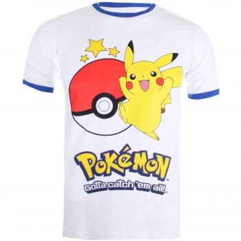 Pokemon Herren T-Shirt Pikachu Ball, Weiß/Royal, Größe S