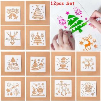 12-Piece Christmas Stencil Kit for Scrapbooking